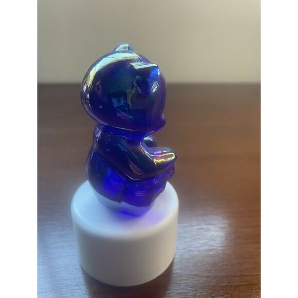 Fenton Glass Opalescent ￼Colbalt￼ Blue Dark Miniature Sitting Bear Mini Small - Picture 3 of 12